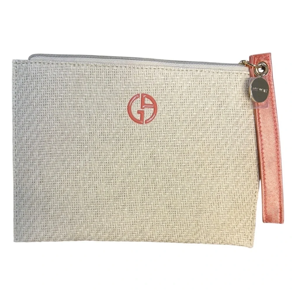 NWOT Armani Beauty Cream Coral Woven Paper Wristlet Pouch Women OS‎